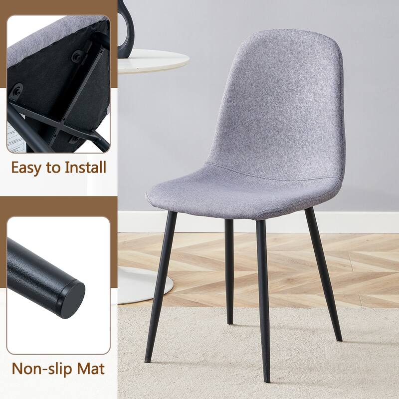 Modern 47.3" Round Storage Dining Table Set for 4, 5-Piece Wood Top Table with Lower Shelf and 4 Linen Fabric Chairs for Kitchen