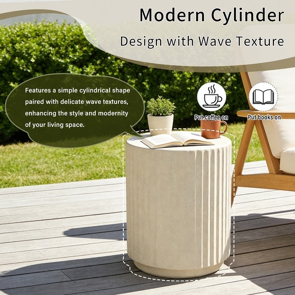 Outdoor Side Table, Cylinder Shaped MgO Patio End Table