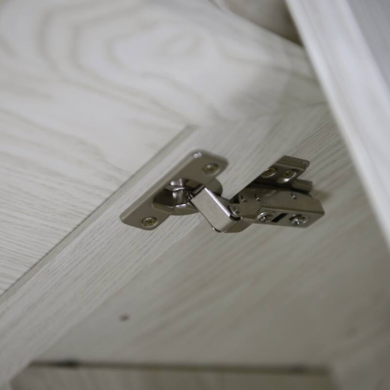 Sideboard Cabinet with 3 Mirrored Acrylic Doors, Multifunctional Wood Storage Cabinet, Accent Cabinet with Adjustable Shelves