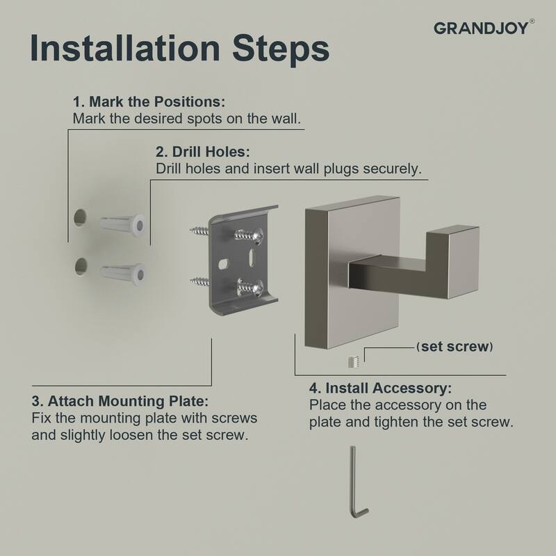 GRANDJOY 10" Rainfall Shower System with 4-Piece Bathroom Towel Bar Hardware Set Combo