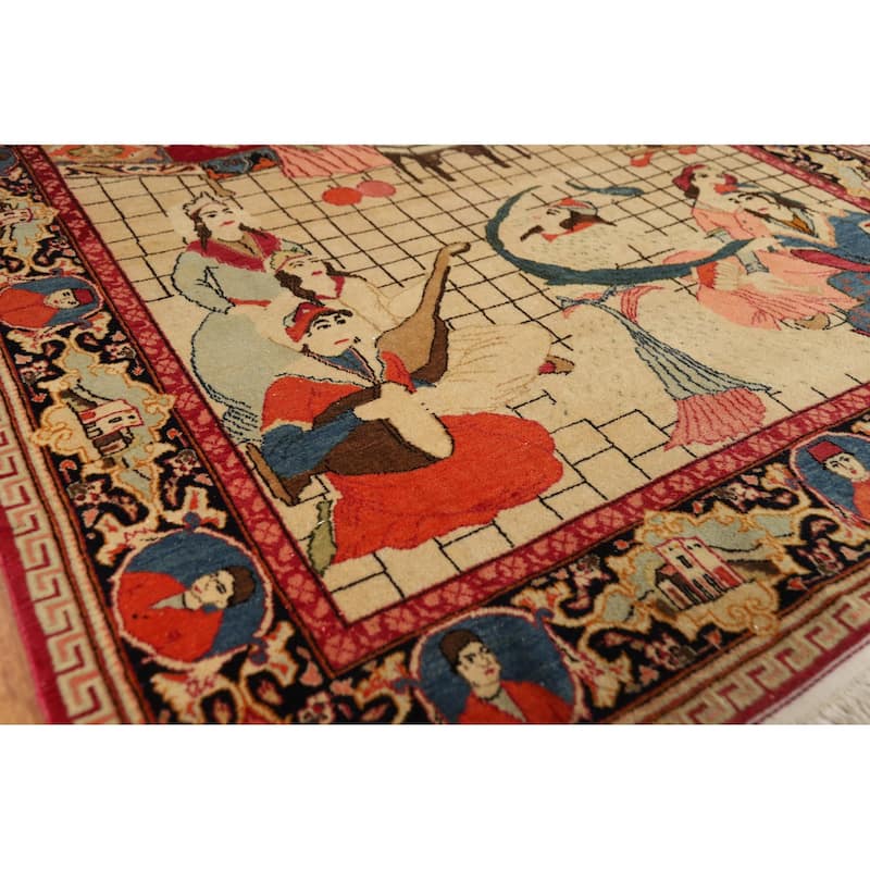Pre-1900 Antique Pictorial Kashan Persian Rug Handmade Wool Carpet - 4'2"x 7'0"