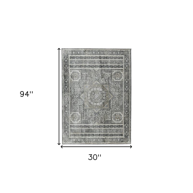HomeRoots Medallion Transitional Runner Area Rug - 94.00 in. x 30.00 in. x 0.30 in.