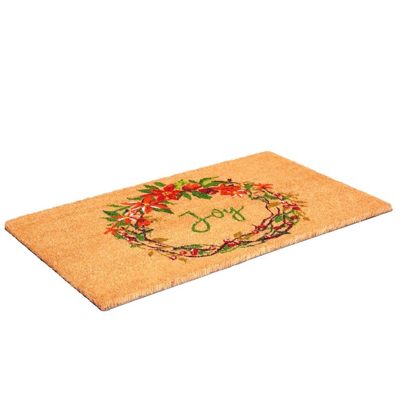 HomeRoots 17" X 29" Brown Red And Green Christmas Outdoor Coir Door Mat - 17.00' X '29.00