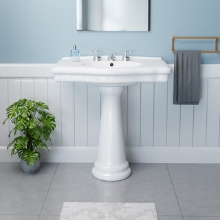 Darbyshire White Bathroom Pedestal Sinks with 8 in. Widespread Faucet Holes Renovators Supply