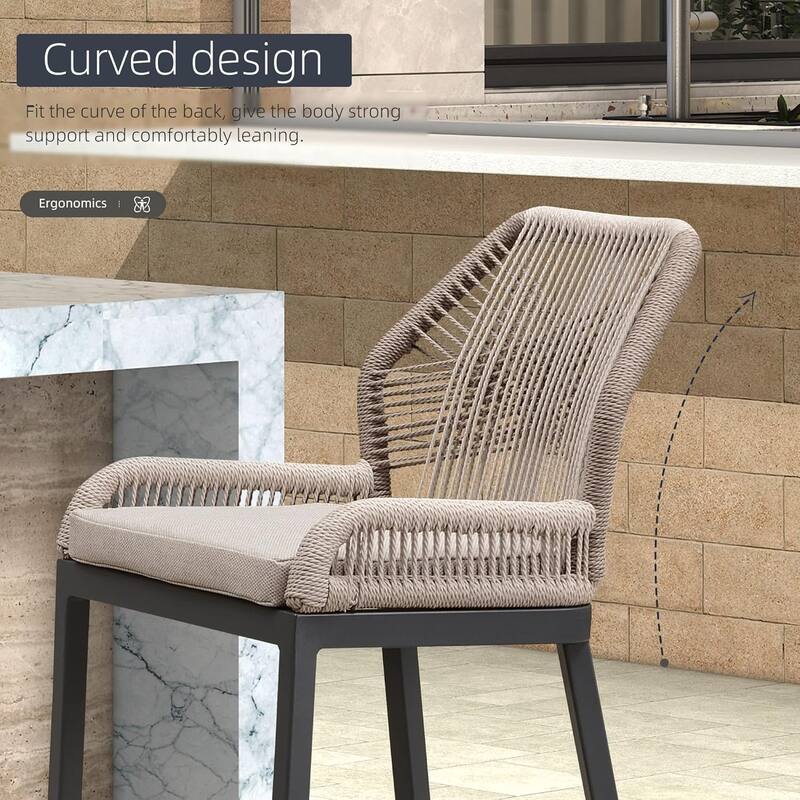 PURPLE LEAF Bar Stools Set of 4 Outdoor Bar Height Metal Stools Modern Wicker Rattan Barstools with Back Aluminum