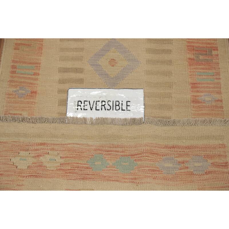 Hand Woven Oriental 100% Wool Carpet Southwestern Tribal Beige & Ivories Kilim Runner Rug - 11' 7'' X 2' 6''