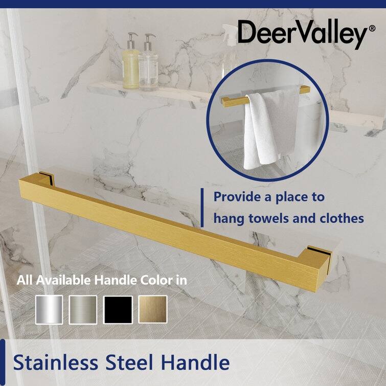 DeerValley 56" - 60" W x 76" H Double Sliding Frameless Shower Enclosure, Stainless Steel Accessories