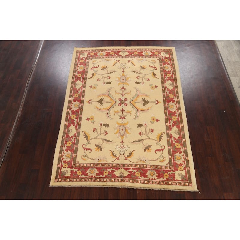 Floral Traditional Chobi Oriental Area Rug Hand-knotted Wool Carpet - 6'8" x 9'4"
