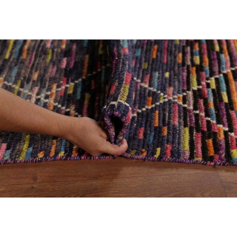 Colorful Trellis Moroccan Area Rug Hand-Knotted Wool Carpet - 6'1"x 9'3"