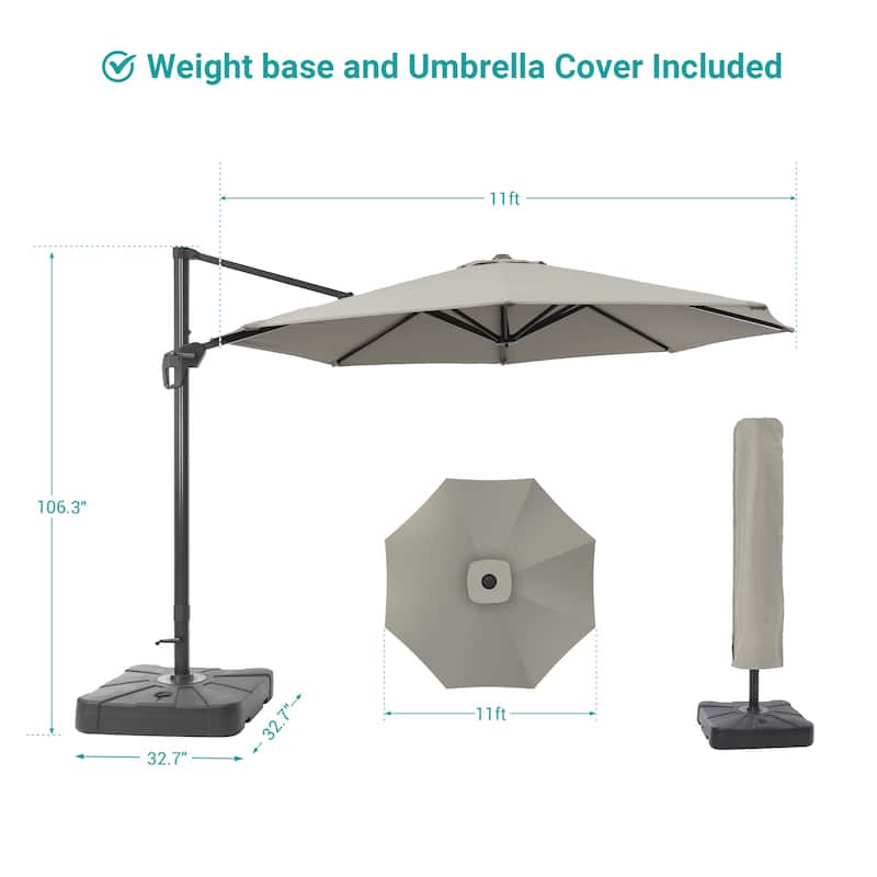 Bonosuki 11FT Patio Cantilever Umbrella With Resin Base