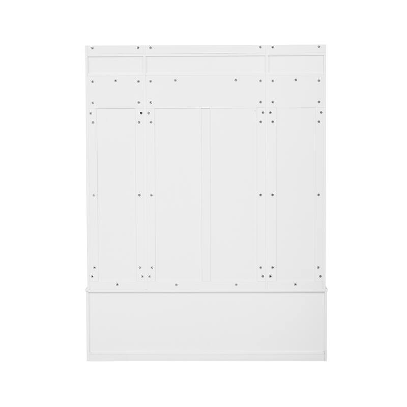 5-in-1 Entryway Bench with Coat Rack, 7 Sturdy Hooks, Adjustable Shelves, Drawers, and Metal Handles
