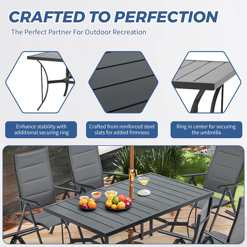 EROMMY 7 Piece Patio Dining Set with Folding Lounge Chairs and Aluminum Table, Outdoor Furniture for Backyard, Deck, or Balcony.