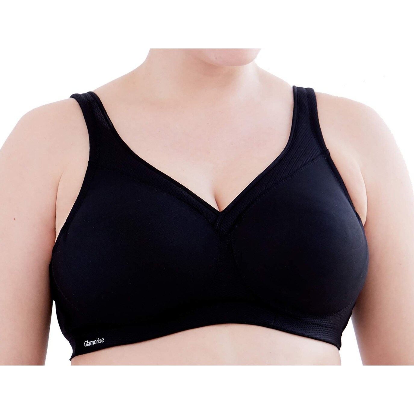 Glamorise Womens Black Bra Size 36f V Neck Scoop Back Full Coverage