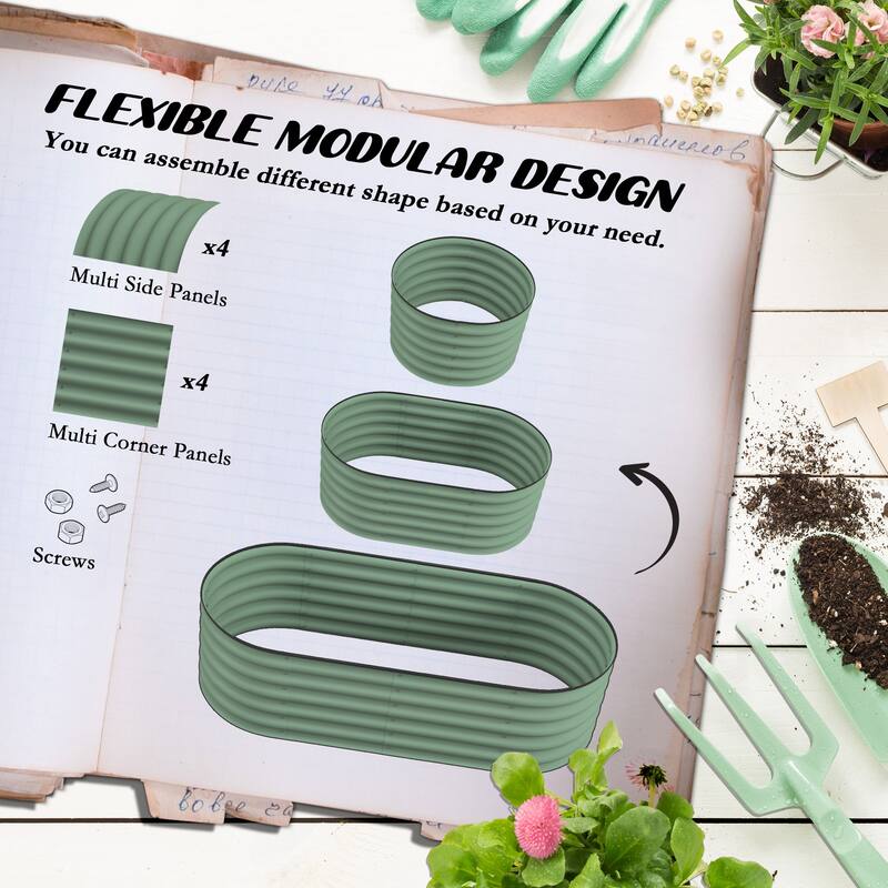 Modern Minimalist Garden Bed with Safety Edging, Easy DIY Stock Tank, for Growing Flowers Herbs Vegetables - 8' x 10'