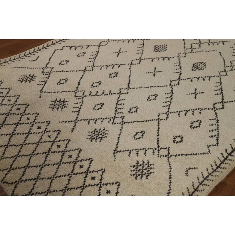 Trellis Moroccan Indian Area Rug Hand-Knotted Wool Carpet - 5'5" x 7'9"