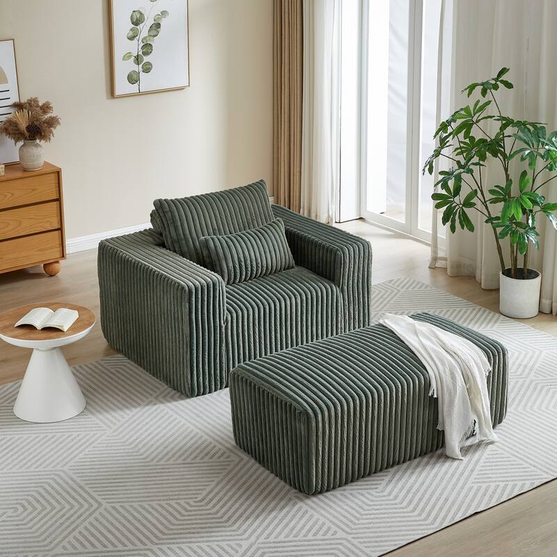 62.5"Corduroy Sponge Sofa Lounge Chair with Removable footrest,Fluffy Modern Sleeper Chair for Indoor Living Room Bedroom