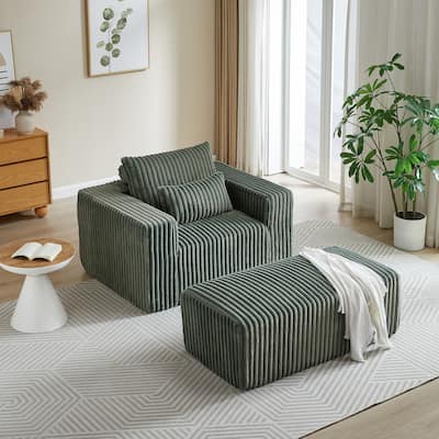 Roomfitters 62.5" Modern Corduroy Lounge Chair with Removable Ottoman, Stylish Sleeper Sofa with Pillows, for Living Room