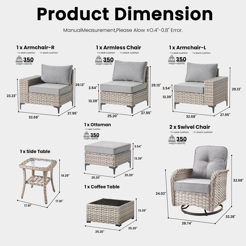 OVIOS 8-Piece Outdoor Chaise Lounge Sofa Set​
