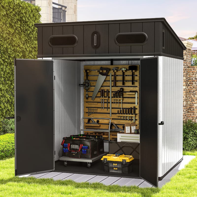 Outdoor Storage Shed 6x6 FT, All-Weather Metal Garden Shed with Lockable Double Doors - Grey