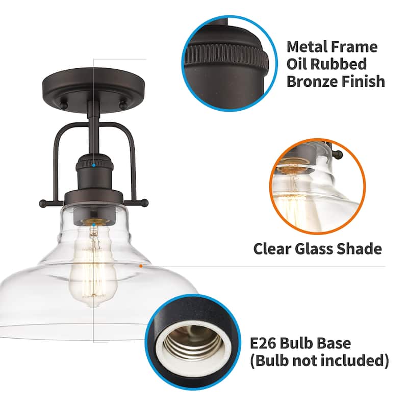 1-Light Semi Flush Mount Ceiling Light,Oil Rubbed Bronze Finish/ Brushed Gold