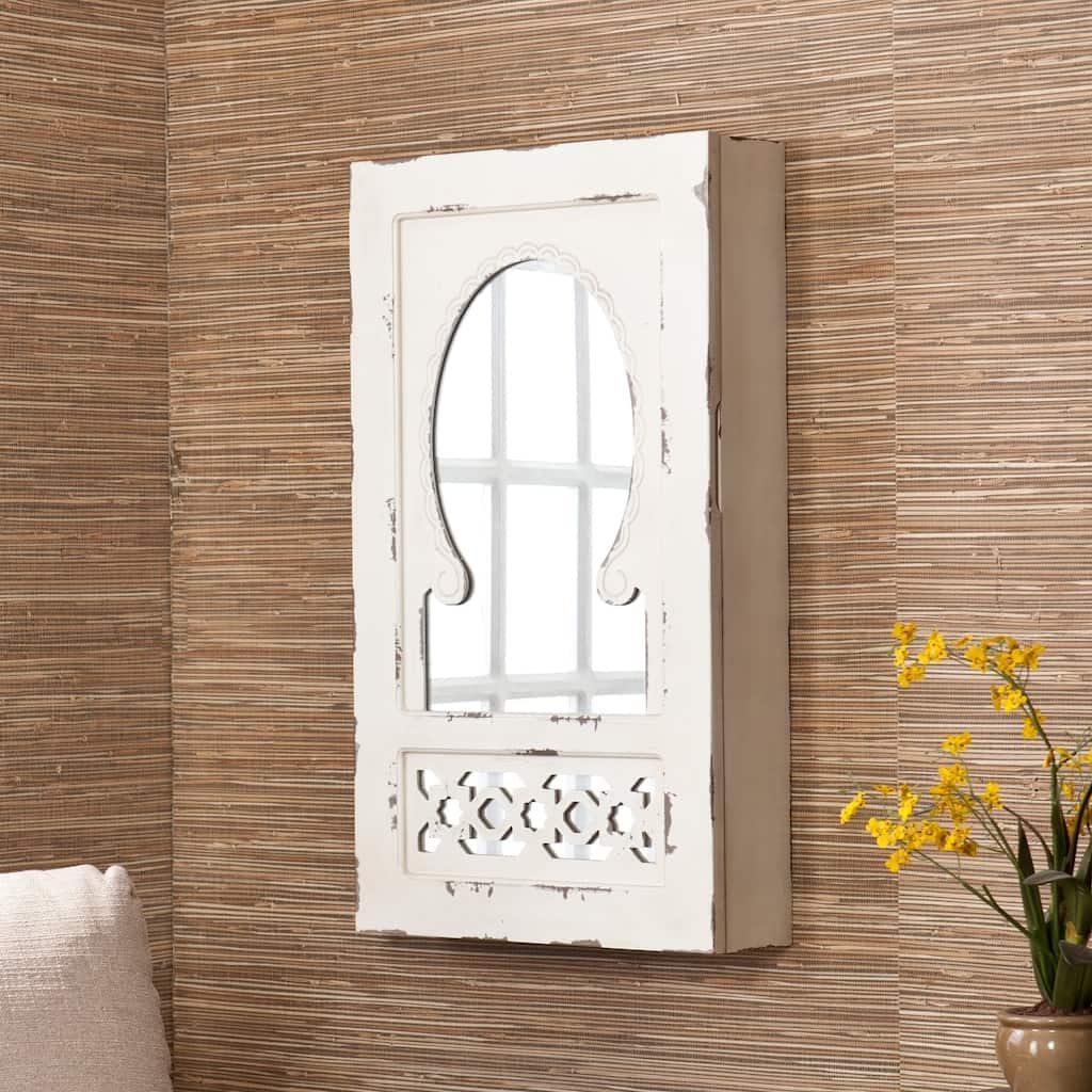 SEI Furniture Hulce Wall Mount Mirror Jewelry Organizer Armoire - 30" H x 17" W x 5.25" D - 30" H x 17" W x 5.25" D