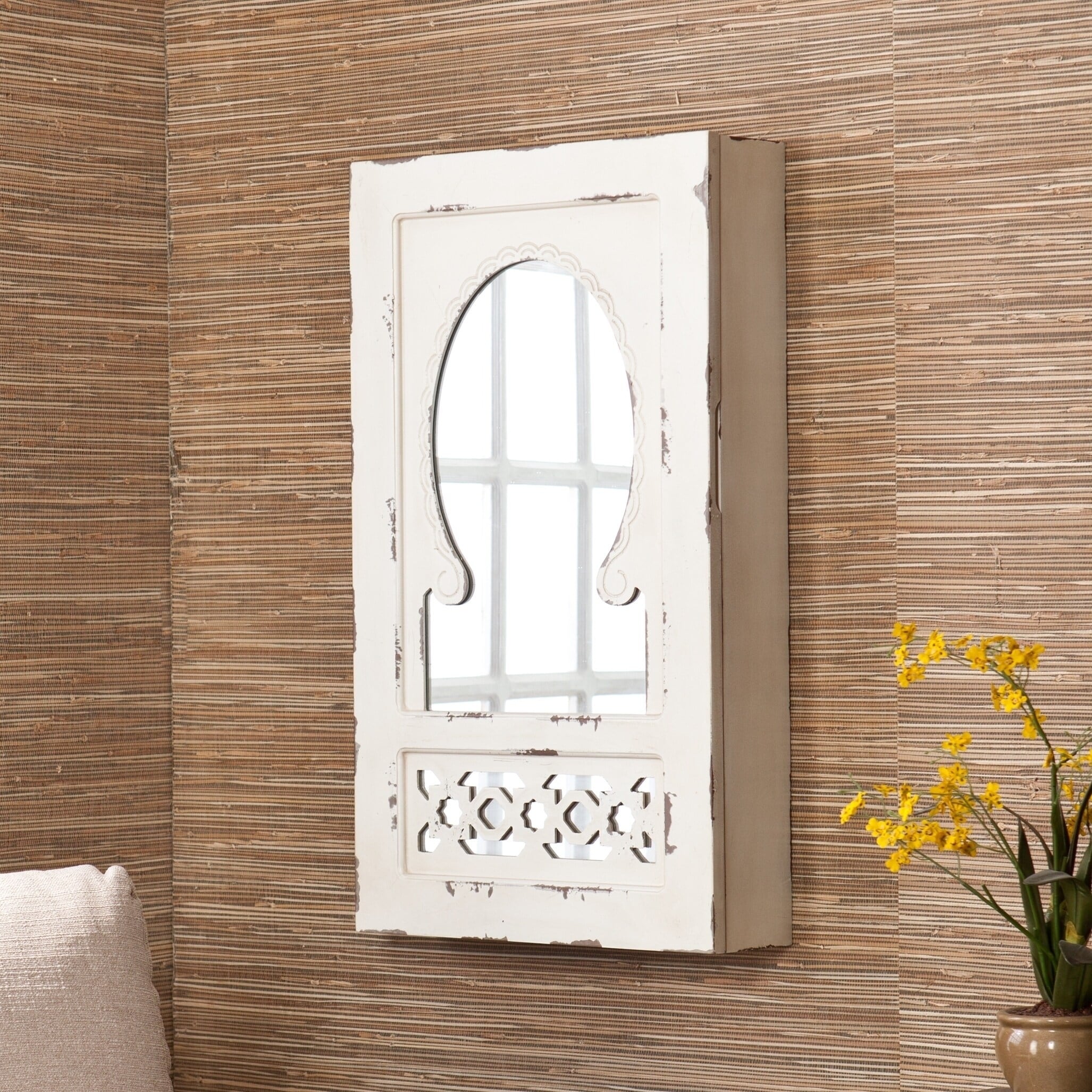 SEI Furniture Hulce Wall Mount Mirror Jewelry Organizer Armoire - 30" H x 17" W x 5.25" D - 30" H x 17" W x 5.25" D