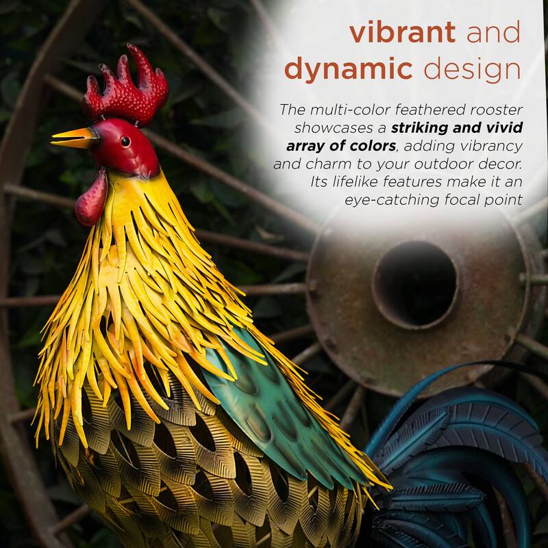 Metal Multi-Color Feathered Rooster Decor
