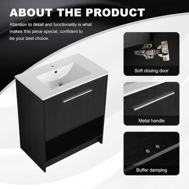 Modern 30 Inch Freestanding Bathroom Vanity with White Ceramic Sink, Water-Resistant Plywood Base