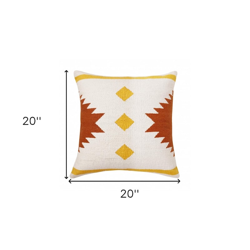 20" Yellow and White Throw Pillow - 20.00 in. x 20.00 in. x 4.00 in.