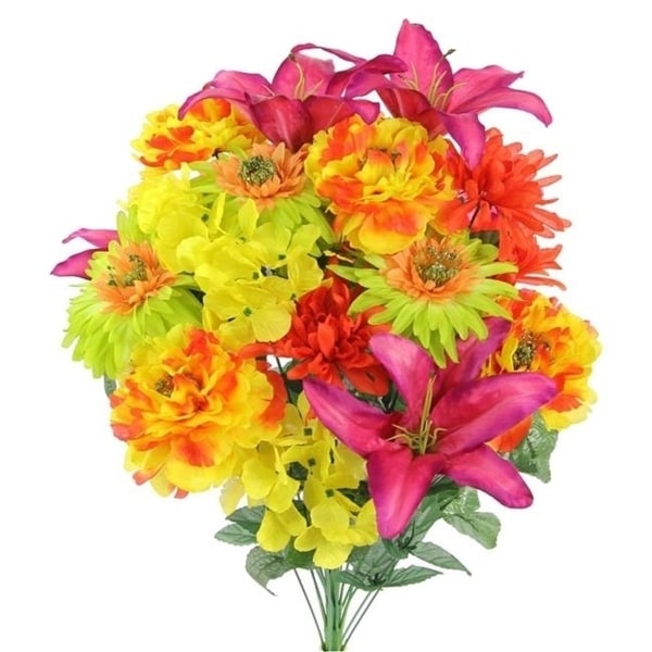 Admired By Nature GPB7357-FESTIVE 24 Stems Faux Full Blooming Ranunculus Lily Hydrangea Mixed Flower Bush - Festive