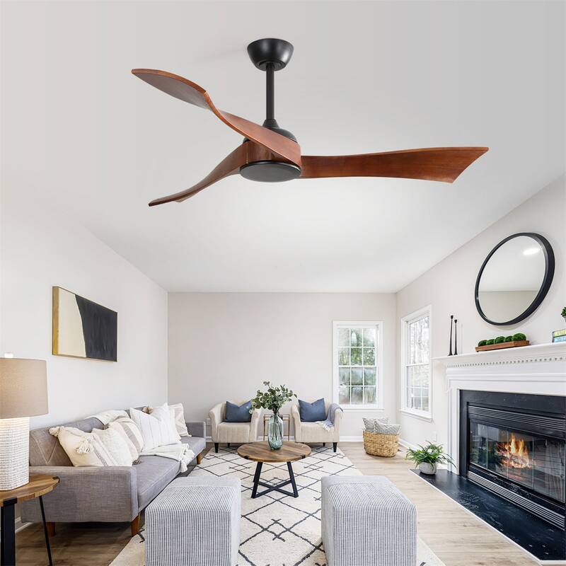 52" Wood 3-Blade Ceiling Fan without Light, 6-Speed Reversible DC Motor and Remote