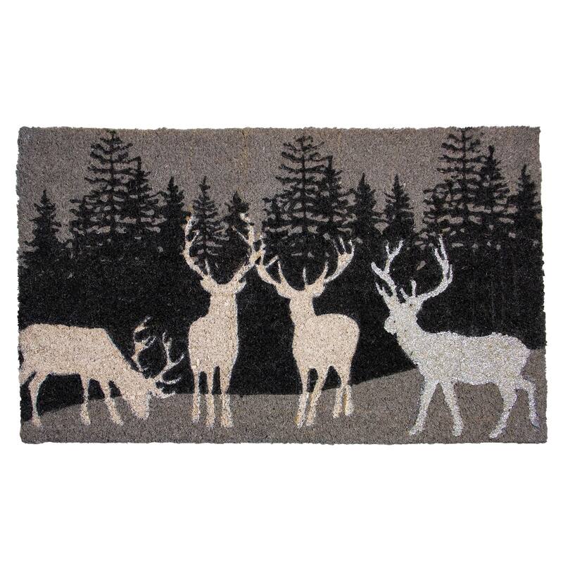 Natural Coir Rectangular Forest Reindeer Christmas Doormat 18" x 30"