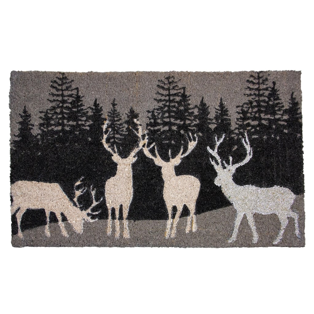 Natural Coir Rectangular Forest Reindeer Christmas Doormat 18" x 30"