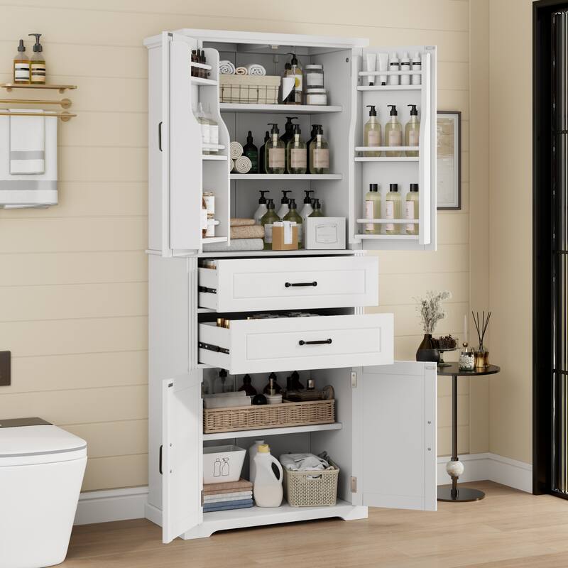 Storage Cabinet with Multi-Functional Storage Space, Doors with Storage Shelves, 2 Drawers, Adjustable Shelf