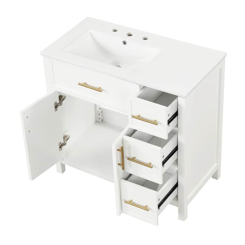 36" Modern Bathroom Vanity Set with Ceramic Sink, Storage Cabinet & Drawers