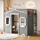preview thumbnail 44 of 112, Solid Wood House Loft Bed with Window Design and Ladder, Twin/Full Size Playhouse Bed Loft Bed Frame with Guardrail for Kids Grey+White - Twin