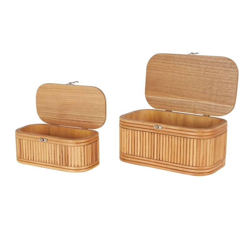 Wood Ribbed Decorative Box with Brass Latches - Set of 2 Brown - Roche River Decor