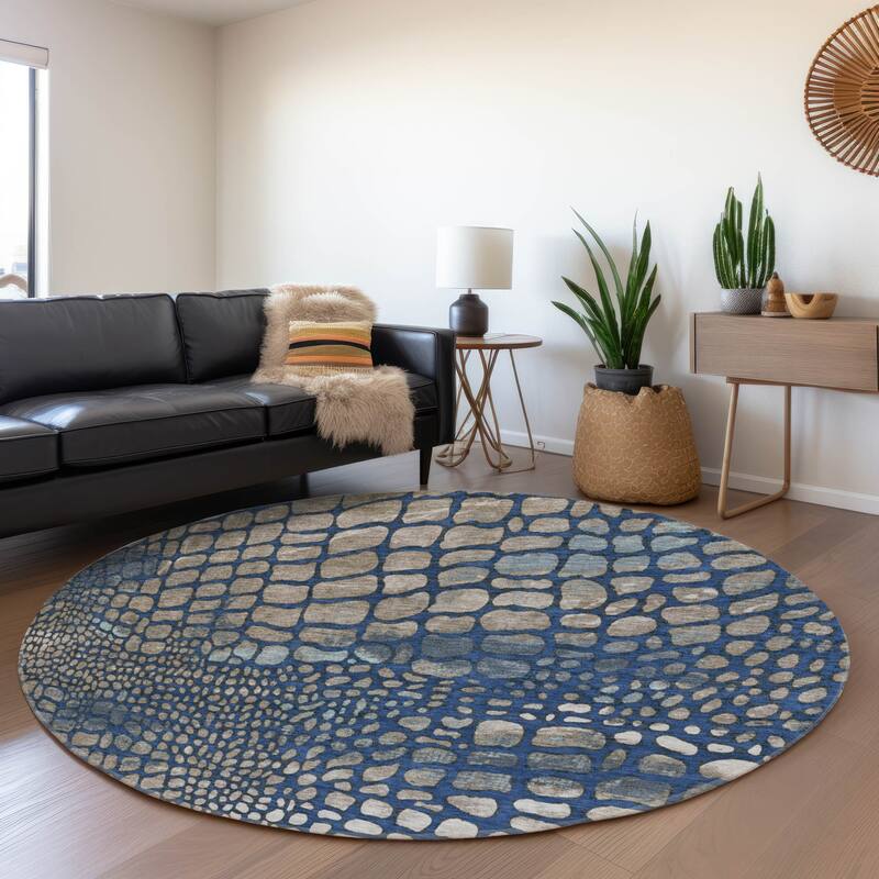 Premium Washable Super Soft Modern Cobblestone Mayfield Rug - Navy - 8' x 8'