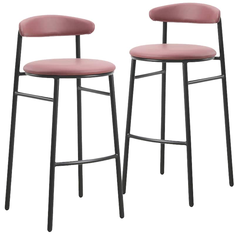 Upholstered Leather Bar Stool Accent Kitchen Chair Lume Collection Set of 2