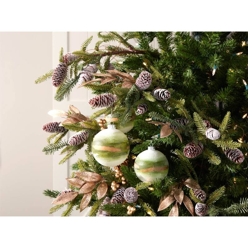 Beaded Glass Christmas Ball Ornaments - 4" (101.5mm) - Green and Gold - 6ct