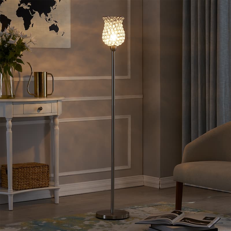 Crystal shade 59" Black Torchiere Floor Lamp - N/A