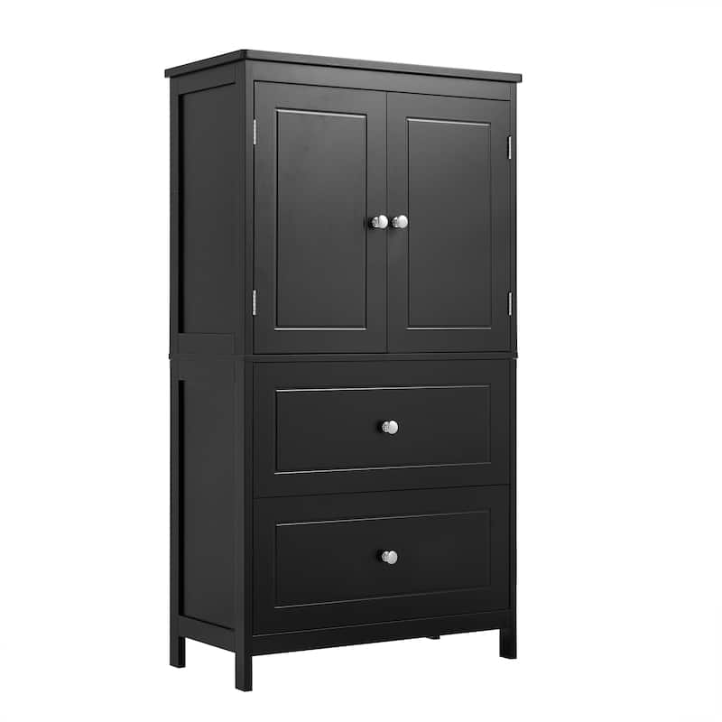 Freestanding Cabinet Floor Storage Cabinet with 2 Doors, Drawers and Adjustable Shelf for Bathroom Kitchen Office Living Room