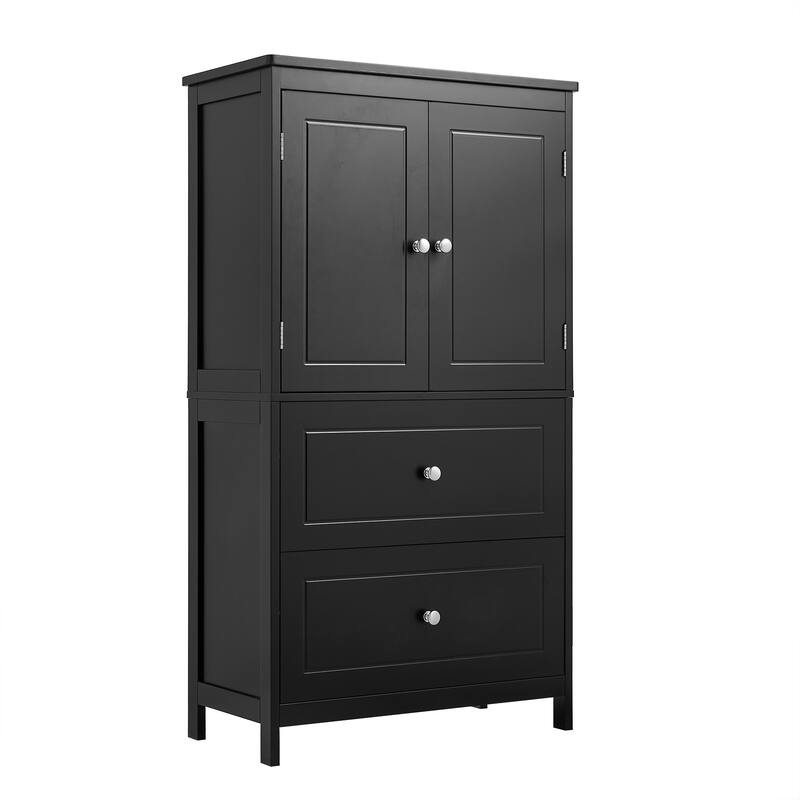 GDFStudio - Emery 43" Tall Bathroom Storage Cabinet with Adjustable Shelf and Dual Drawers, Modern MDF Organizer