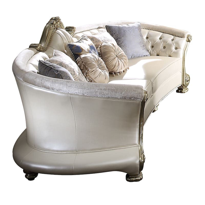 Mandrake Pearl and Gold Patina Sofa with 7 Pillows