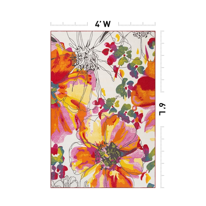 World Rug Gallery Modern Bright Flowers Non-Slip Area Rug Multi