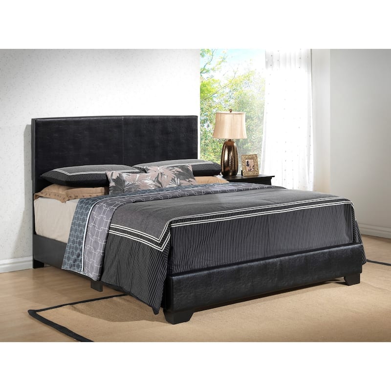 Solid Upholstered Faux Leather Panel Queen Bed - 86" - Black