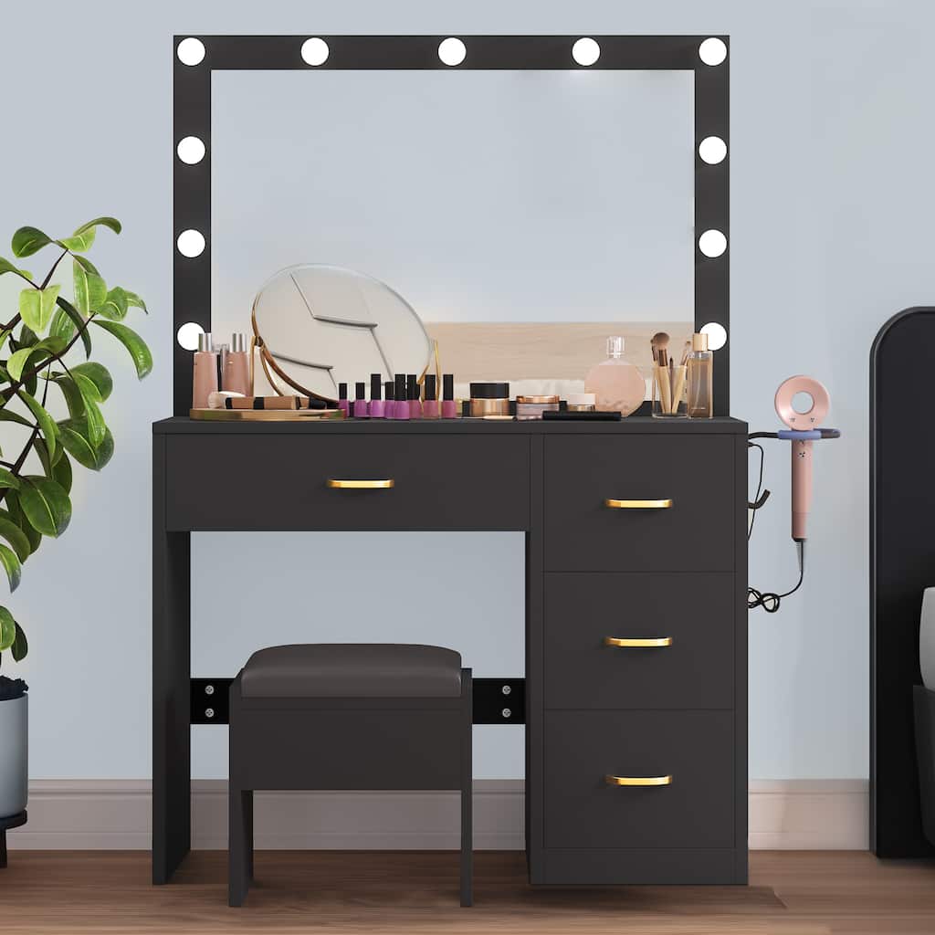 Moasis Vanity Makeup Table Dressing Desk Set w/ Stool 11 LED Lighted Mirror for Bedroom - 35.43''L x 15.74''W x 53.54''H