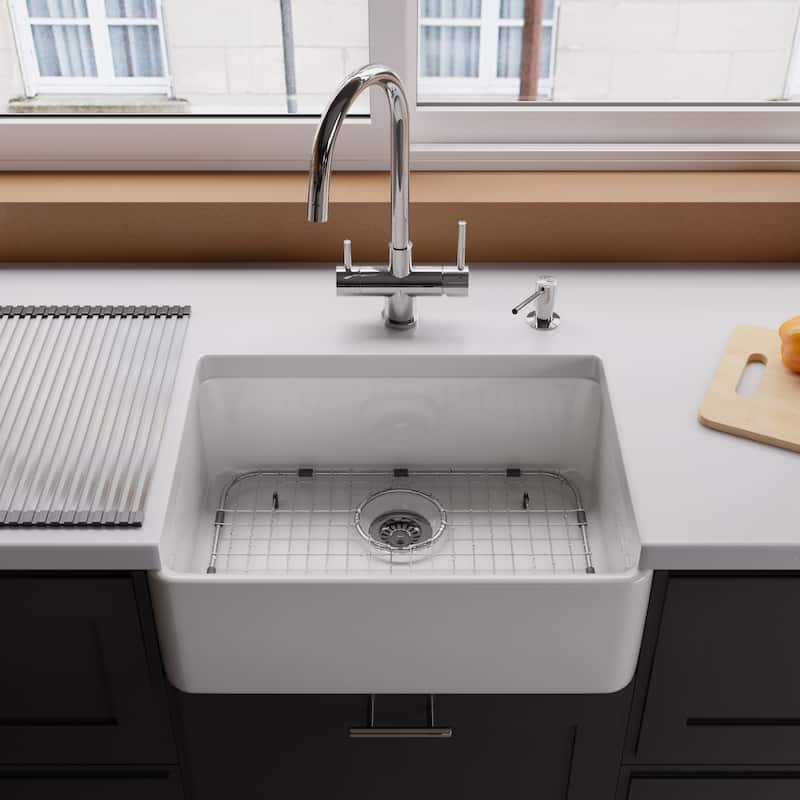 ALFI AB503-W White Fireclay 23-inch Single Bowl Farmhouse Kitchen Sink