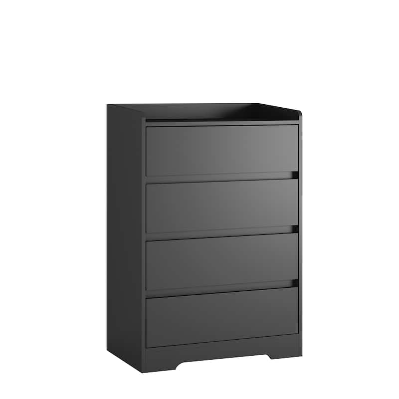 Modern 4-Drawer Dresser – Handle-Free Black Wooden Chest with Waterproof Finish & Sturdy Frame for Bedroom, Office, or Entryway‌