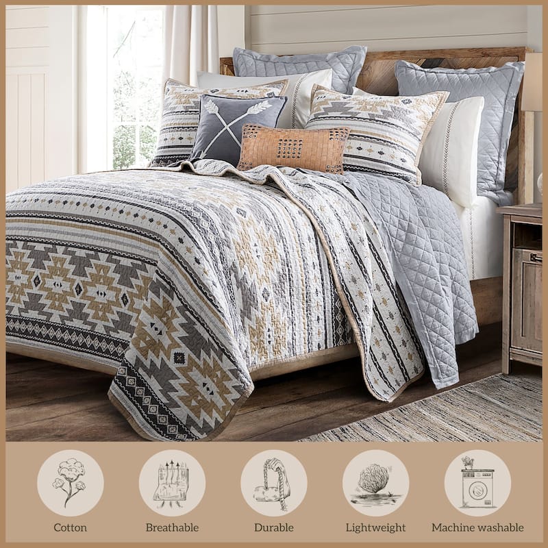 Paseo Road Desert Sage Aztec Western Bedding 3 Piece Reversible Quilt Set with Pillow Shams